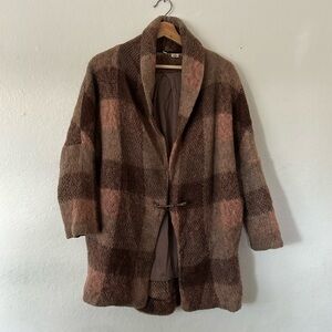 Moth Anthropologie Woodland Walk Plaid Sweater Coat with Single Pin Sz XS